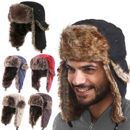 Trapper Hats Winter Warm Unisex Beanie Black Earflap Men Trooper Thicker Flaps Ski Hat Solid Russian Thermal Bomber Cap 231219