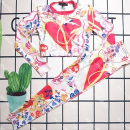 Floral Printed Yoga Outfits Long Sleeve Tracksuits for Women Pullover Sport Wear Cycling Leggings