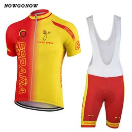 Sets MEN 2017 spain national team cycling jersey set bike clothing wear yellow red national team maillot ciclismo bib gel pad shorts