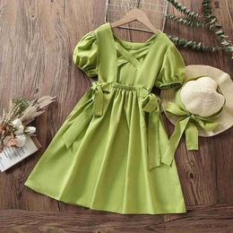 Girl's Dresses Kids Green Short Sleeve Dresses for Girls Princess Dress with Hat Baby Outfits Summer Children Costumes 4 5 6 7 8 9 10 12 Years