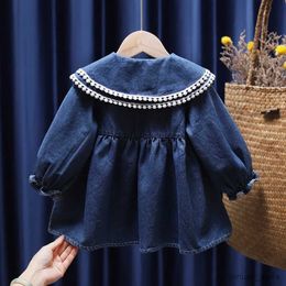 Girl's Dresses 2023 Autumn Vintage Girls' Long sleeve Denim Dress A-Line Children Lolita Cute Fashion Baby Girl Outfit Clothing 3-8 Y Old Gift