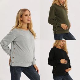 Maternity Tops Tees Pregnant Mother Clothing European and American Polyester Long-sleeved Maternity Loose Solid Sweaters Autunm Winter Clothes Women 231218