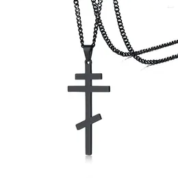 Pendant Necklaces Christian Russian Orthodox Cross Necklace Prayer Big Black Colour INRI Crucifix Men