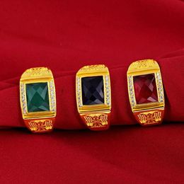 Not Fade Gold Filled Anillos De Bizuteria Ring for Men Bijoux Femme Natural Emerald Gemstone with Cushion Zirconia Gold Rings315x