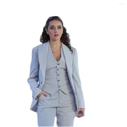 Women's Two Piece Pants Grey Women Suits Blazer Peaked Lapel Business Femenino Custom Made Suit Female Formal Work Office Daily Wear 3 Sets