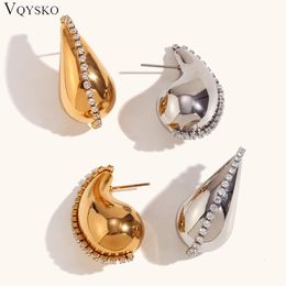 Stud VQYSKO Hollow Water Drop Zircon Chain Earrings Bold And Beautiful Stylish Gift for Her Woman Jewellery 231219