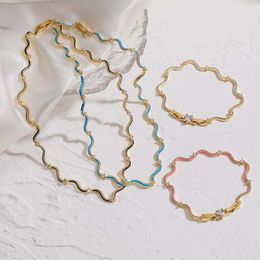 Necklace Earrings Set HECHENG Fashion Enamel Chains Bracelet Brass Chain Wave Multicolor Women Wholesale Wedding Gifts