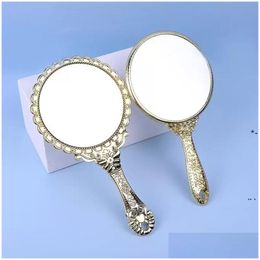 Mirrors Hand-Held Makeup Romantic Vintage Hand Hold Zerkalo Gilded Handle Oval Round Cosmetic Mirror Make Up Tool Dresser Gift 0510 Dhni5