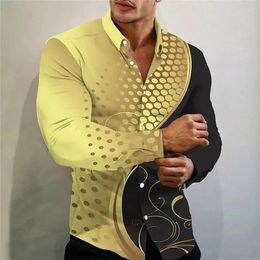 Men's Casual Shirts Fashion Design Top Button Lapel Long Sleeve Shirt Prom Outdoor Street Pattern Blue Gold