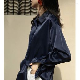 Women's Blouses Vintage Satin Silk Women Shirts Korean Fashion Button Up Long Sleeves Top Female Elegant Loose Street Office Blouse
