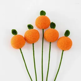 Decorative Flowers Hand Knitted Fruit Branch Finished Crochet Wool Orange Persimmon Plants Fake Bouquet Home Decor Birthday Gifts