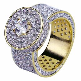 Bling Iced Out Gold Rings Mens Hip Hop Jewellery Cool CZ Stone Men Hiphop Rings Gift222E