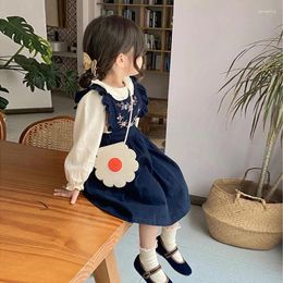 Clothing Sets Girls Two Piece Spring Autumn Undershirt Turn-down Collar Overall Dress No Sleeve Fashion Outdoor Soft Lovely