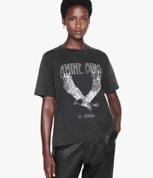 2023 A Bing Niche Eagle Print t Shirt Fried Snowflake Color Washing Designer Tee Women Black Short-sleeved T-shirt Tops Polos Cheap Sale Factory 6676ess