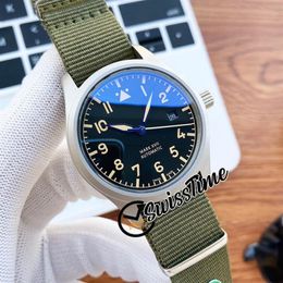 New Little Prince Aviator IW326801 Miyota 8215 Automatic Mens Watch Black Dial Steel Case Army Green Nylon Strap Watcehs Swis276Z