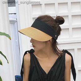 Visors Summer Wear Woven Str Hats Women Breathable Empty Top Casual Beach Visor Cs Wide Large Brim Hat Adjustable Foldable Sun CsL231219