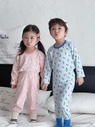 Pyjamas New Children's Pyjamas Set Autumn Mulberry Silk Wool Cotton Umderwear Suit Toddler Winter Warm Homesuits Long Johns