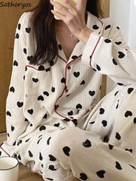 Women's Sleepwear Pajama Sets Women Autumn Leisure Loose Simple Daily Comfortable Print Sweet Design Turn-down Collar Korean Style Trendy