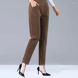 Women's Pants Autumn Winter Women Corduroy Solid Straight Office Lady Korean Fashion Elastic High Waist Slim Versatile Casual Trousers