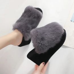 Winter Modern Slippers for Women Wedges Spandex Bottom Super High-heel Ladies Shoes Plush Rabbit Hair Peep Toe Korean Style 231219