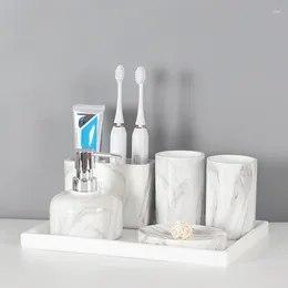 Bath Accessory Set Nordic Resin Five Piece Liquid Soap Bottle Toothbrush Holder Tooth Mug Dish Washing Tools Bathroom Toiletry Supplies