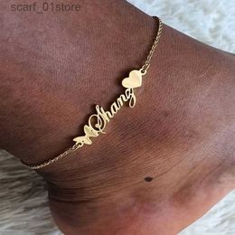 Anklets DOREMI butterfly Charms Name Heart Anklet New Stainless Steel Custom Name Anklet Personality Nameplate Arabic Letter PersonalizeL231219