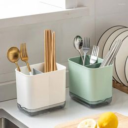 Kitchen Storage Draining Box Utensil Drain Case 2 Compartments Chopsticks Cage Spoon Fork Holder Cutlery Rack Countertop