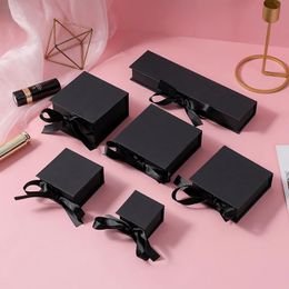 Jewelry Boxes 12pcs/lot Black Jewelry Flip Paper Box with Silk Earrings Bracelet Ring Necklace Display Organizer Gift Packing Box Wedding Gift 231218