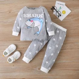 Pullover Kids Clothes Girls Winter Fall 2pcs Set Cartoon Shark Letter Long Sleeve Sweater Tops+star Trousers Casual Baby Boy Clothes 1-6YL231215