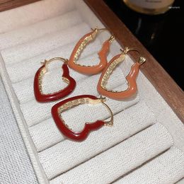 Hoop Earrings Zircon Drop Oil Heart Ear Buckle For Women French Vintage Style Versatile Simple Jewellery