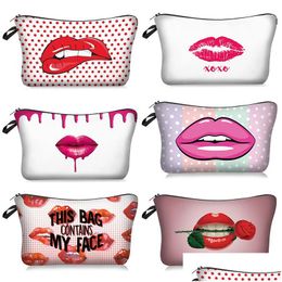 Cosmetic Bags Red Lip 3D Printing With Mticolor Pattern Cute Eyes Makeup Pouchs For Travel Bolsas De Cosmeticos Con Drop Delivery He Dhjls