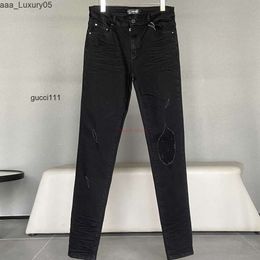 Black amari Single amirl amirlies Broken am es amis imiri Basic amiiri Pants AM Designer Knee Clothing Hole es Jeans Washed Denim High Street Jeans Slimming Elas E30A