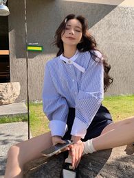 Women's Blouses STSVZORR Korean Blue Striped Sun Shirt Blouse 2023 Lining Autumn Models