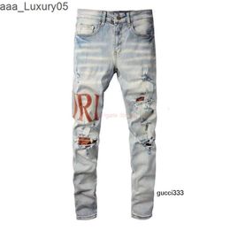 Leather amari Letters amirl 840 amirlies am the amis Brand imiri amiiri ies Designer New Clothing Fashion ires Jeans Spell Denim Pants Holes Slim Fit Small Feet L KLTX