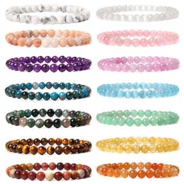 Wholesale 6MM Natural Stone Various Colors Beaded Bracelets for Women Men Quartz Agates Garnet Sunstone Handmade Bangle Jewelry