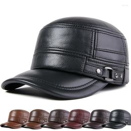 Ball Caps Winter Genuine Leather Cap Men's Flat Warm Army Military Hat Elegant Man Baseball British Vintage Cowhide