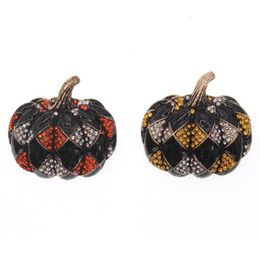 Pins Brooches 20pcs lot 50mm Gold Tone Halloween Thanksgiving Day Pumpkin Orange Rhinestone Crystal Black Enamel Pin Brooch287V