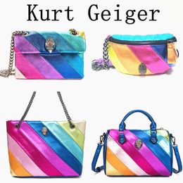 Borsa a mano Kurt Geiger di qualità specchio Borsa a mano in pelle con strisce arcobaleno Borsa a tracolla da donna uomo Borsa a tracolla con patta e pochette Borsa a cuore