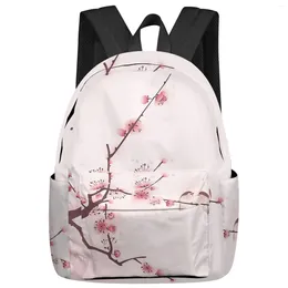 Backpack Pink Flower Tree Bird Sparrow Ink Style School Bags For Teenager Girls Bookbag Men Backbag Shoulder Bag Laptop Mochila