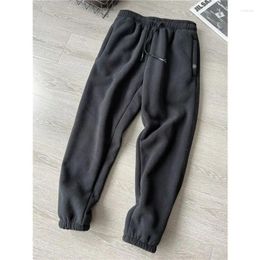 Men's Pants Men Outdoor Windproof Polar Fleece Plus Velvet Thickened Straight Casual Winter Cotton Trousers Double-sided Cinch