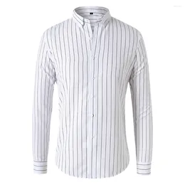 Men's Dress Shirts Casual Lapel Shirt For Men Striped Blouse With Long Sleeves Button Up Top Suitable Various Seasons Sizes M 3XL