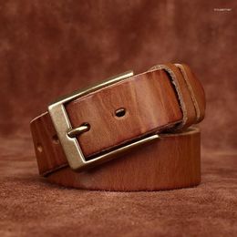 Belts Rare Layered Leather Top Layer Cowhide Belt For Men's Retro Washed And Worn-out Simple Versatile Casual Copper Buckle