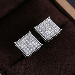 Hip Hop Men Silver Colour Screw Back Earrings Shining CZ Cubic Zirconia Stone Square Stud Earrings for Men Women Bling Earrings Jew2661