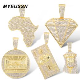Charms Hip Hop Dollar Pendant Men Iced out Bling Last Supper Pendant Full Drill Africa Map Jewellery Fashion only Pendant 231219