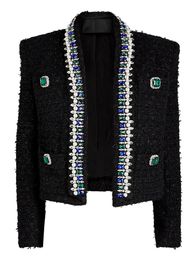 Womens Jackets HIGH STREET est FW Designer Fashion Stunning Strass Diamonds Beading Shawl Collar Tweed Jacket 231218