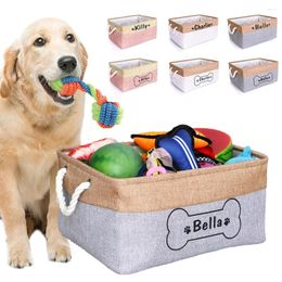 Dog Apparel Custom Toy Storage Basket Personalised Pet Cat Box Canvas Bag Free Print Name Baskets Foldable For Toys Clothes Supplies