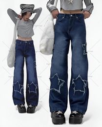 Women's Jeans American Fashion Washed Highwaisted Trouser Y2k Versatile Raw Edge Straight Pants Retro Harajuku Oversized 231218