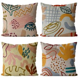 Pillow Hand-painted Linen Cover Abstract Pillowcase Decorative 30X50 Beige Home Decor For Sofa Bed