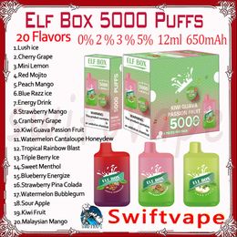 Original Elf Box 5000 Puff Disposable E Cigarette 650mAh Rechargeable Battery 20 Flavours 12ml 0% 2% 3% 5% 5k Puffs Vapes Pen Starter Kit Authentic Wholesale