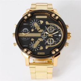fashion quality mens big case multidial multistyle stainless steel strap date double dial work quartz watch250T